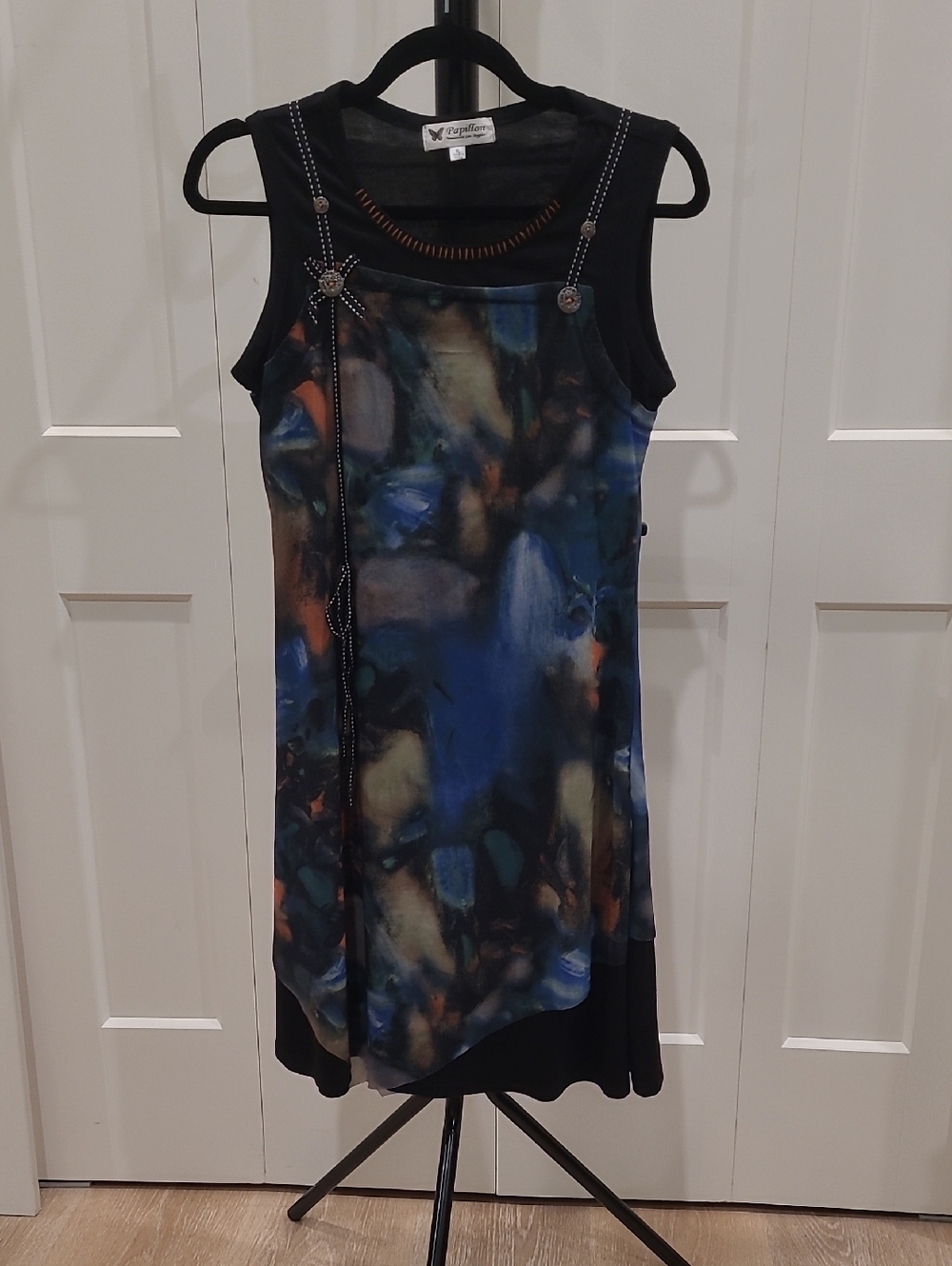 PAPILLON Sleeveless Blue Abstract Print Dress